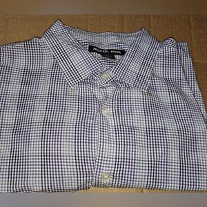 Michael Kors Gingham Cotton‎ Poplin Dress Shirt Button Down Mens Size Large